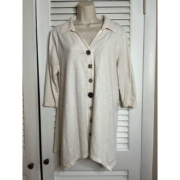 Soft Surroundings Womens Danielle Eclectic Button Top Ivory Cream Size Large - Picture 1 of 7